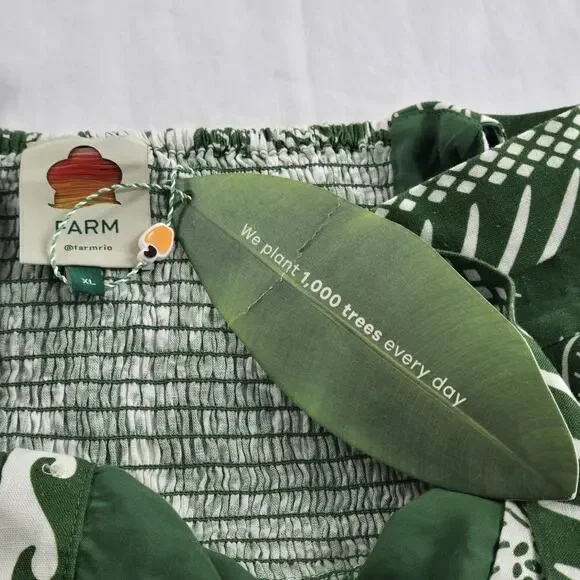 Farm Rio Macaw Elegance Romper Green White Women's XL Palm Print NEW FLAWS